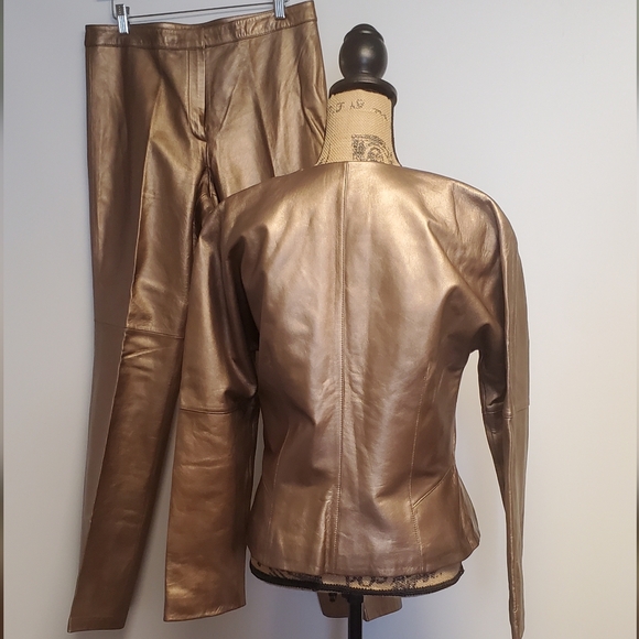 Vintage 5|48 Copper Metallic Leather Jacket and Pant 2 Pice Set Size 12 - Picture 9 of 9